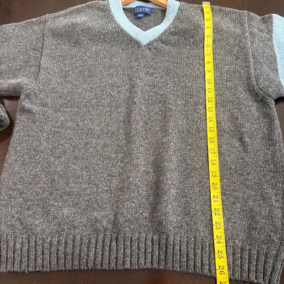 J. Crew Vintage 90s Mens Wool Sweater LT Gray Blue Trim Striped Sleeve Hong Kong - Picture 6 of 7